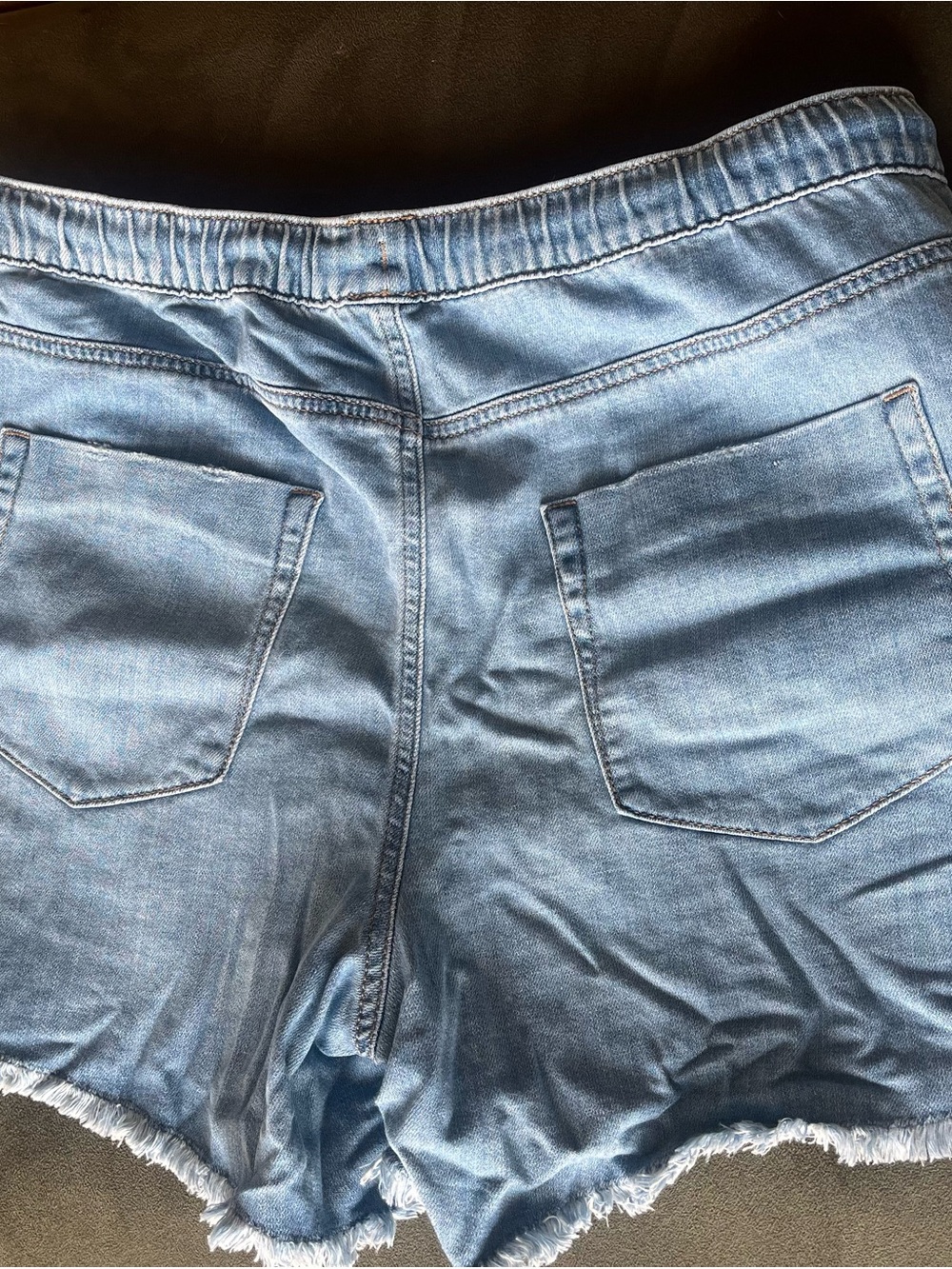 aerie Light Blue Drawstring Denim-Style Frayed Hem Shorts - Picture 3 of 3